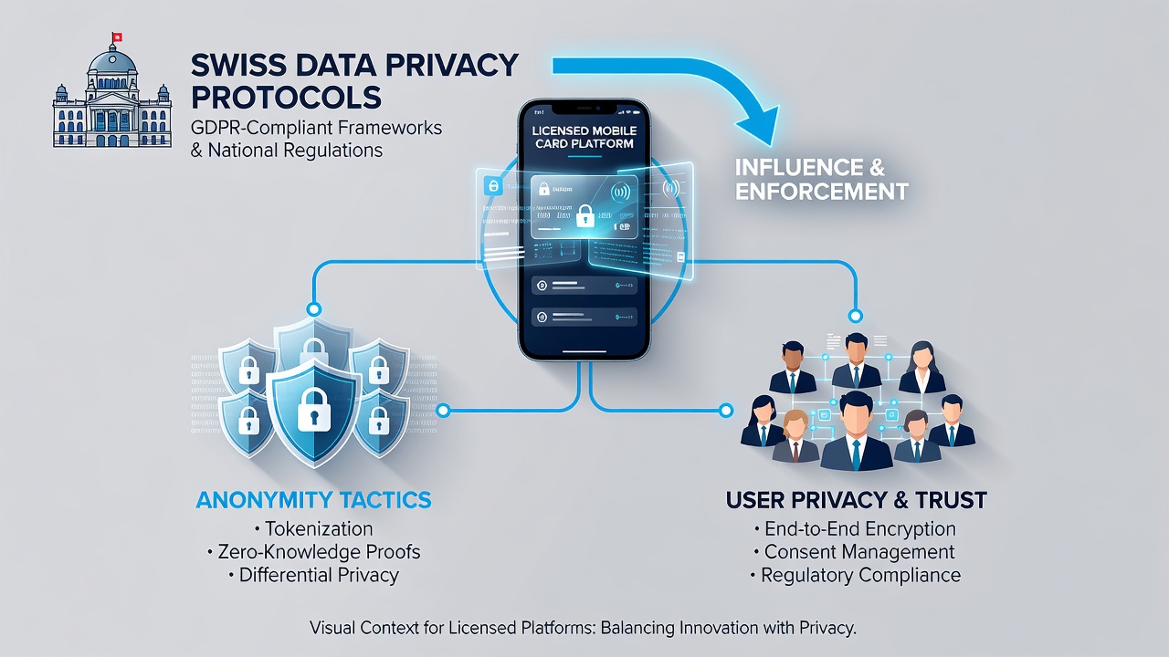 Mobile card platform dashboard with privacy settings and anonymity features highlighted